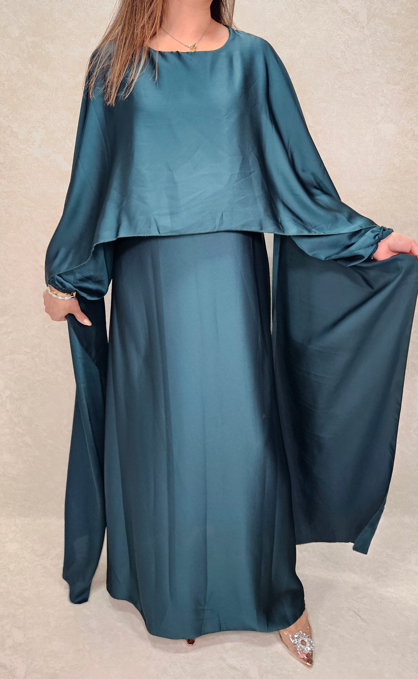 modest cape maxi dress