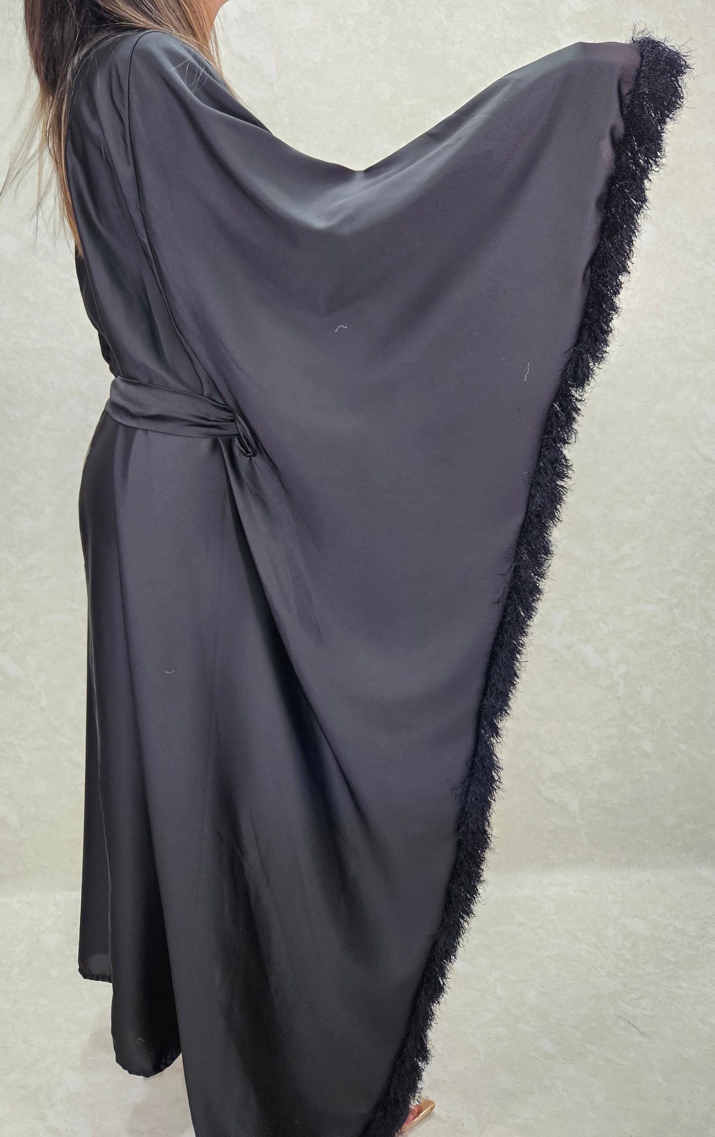 ROSA SATIN FUR DRESS IN BLACK