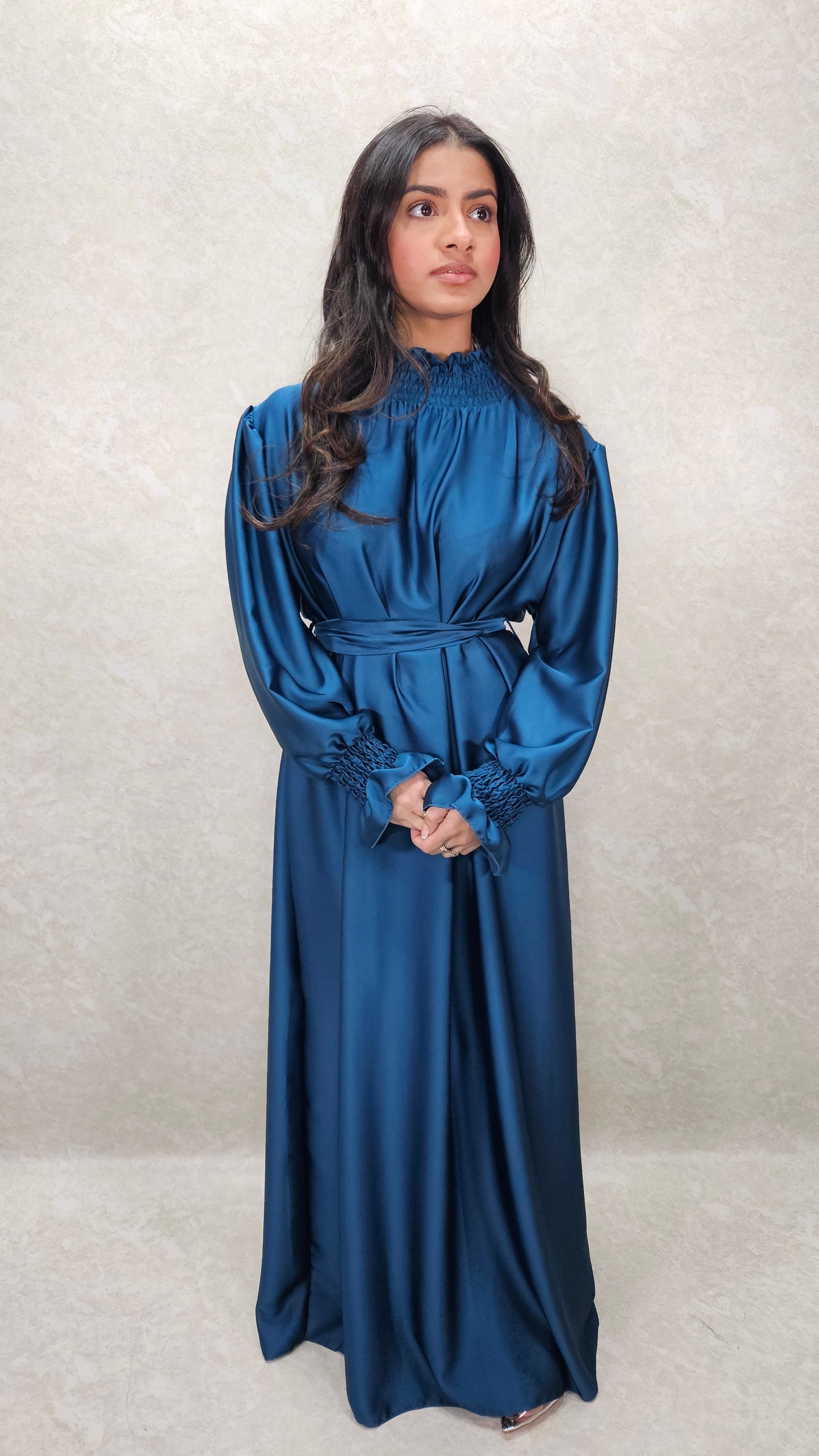 BLUE SATIN MAXI DRESS