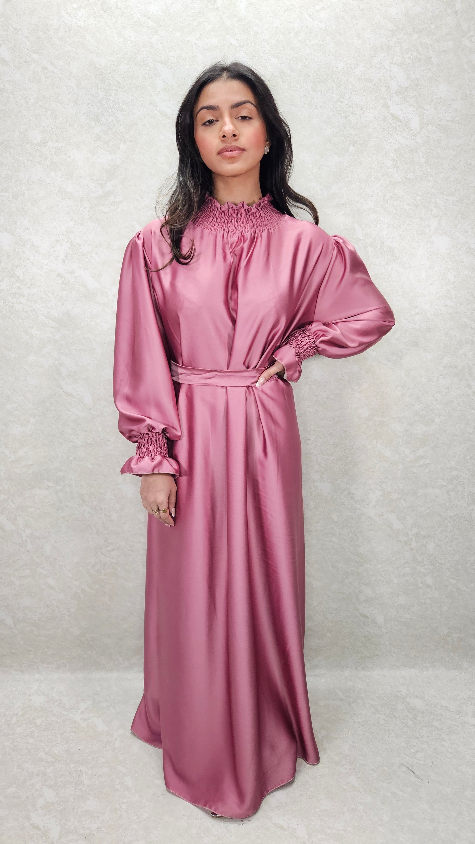 PINK SATIN MAXI DRESS