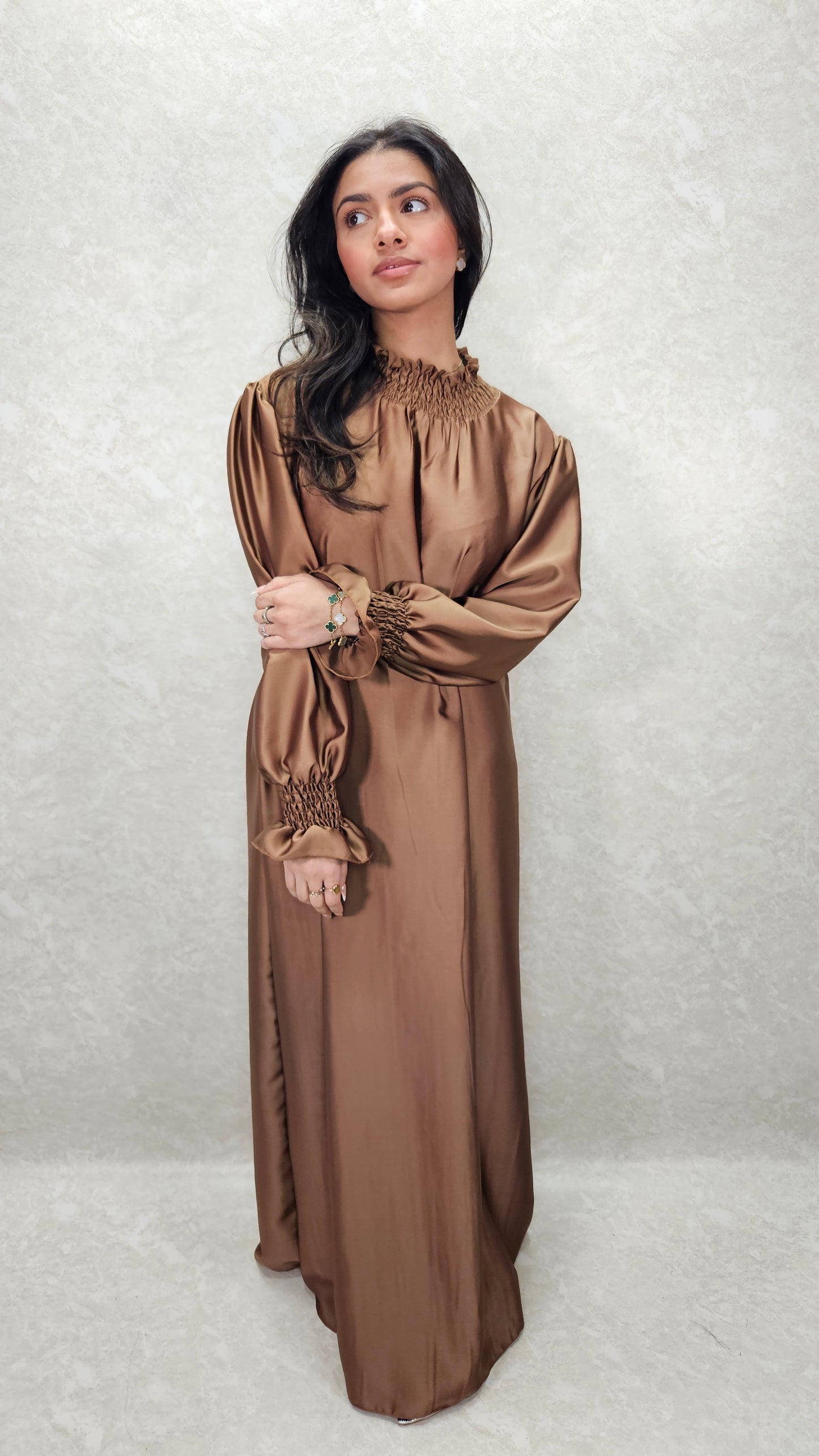 DIA SATIN DRESS IN BRONZE