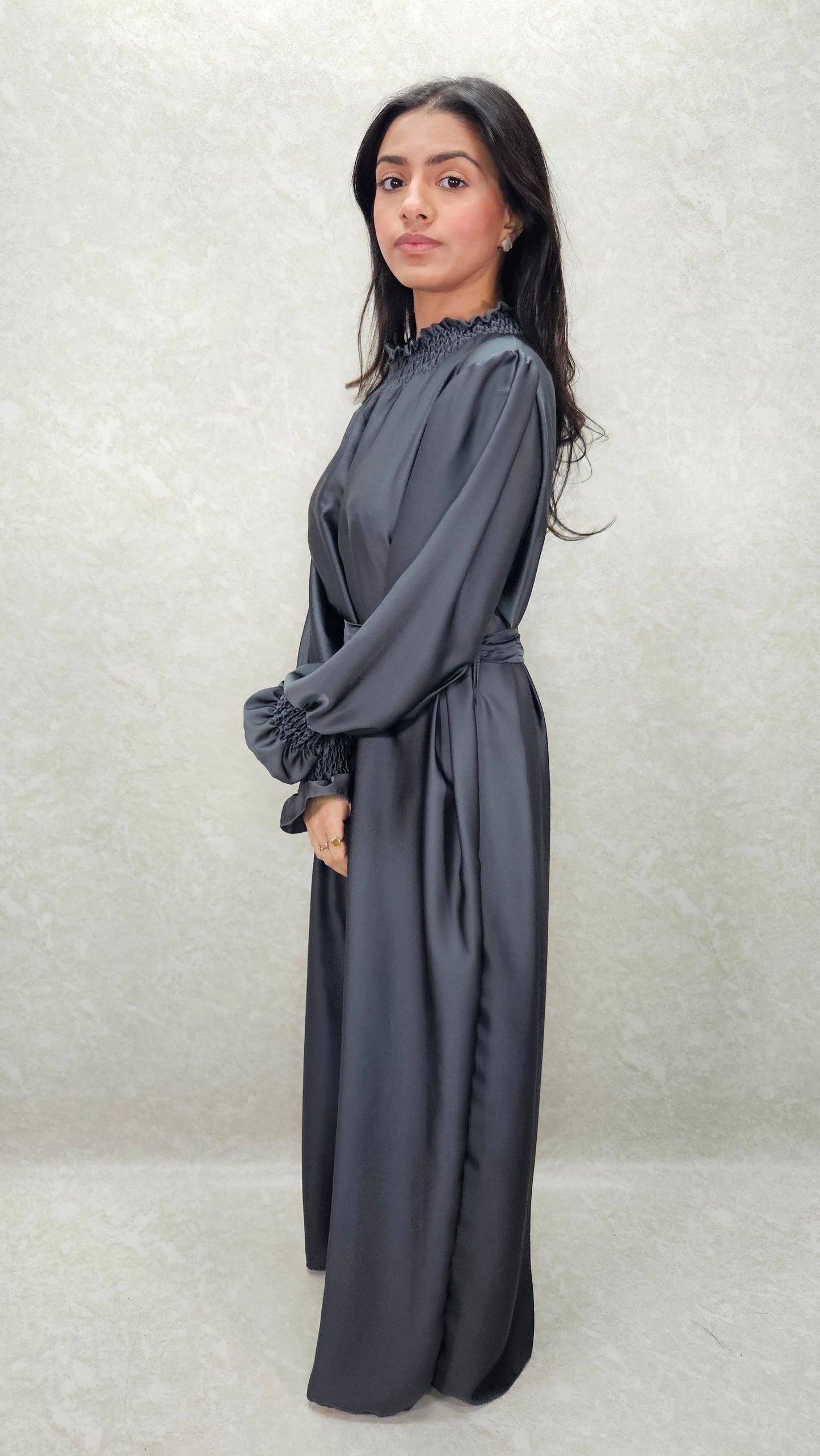 SATIN GREY MAXI DRESS