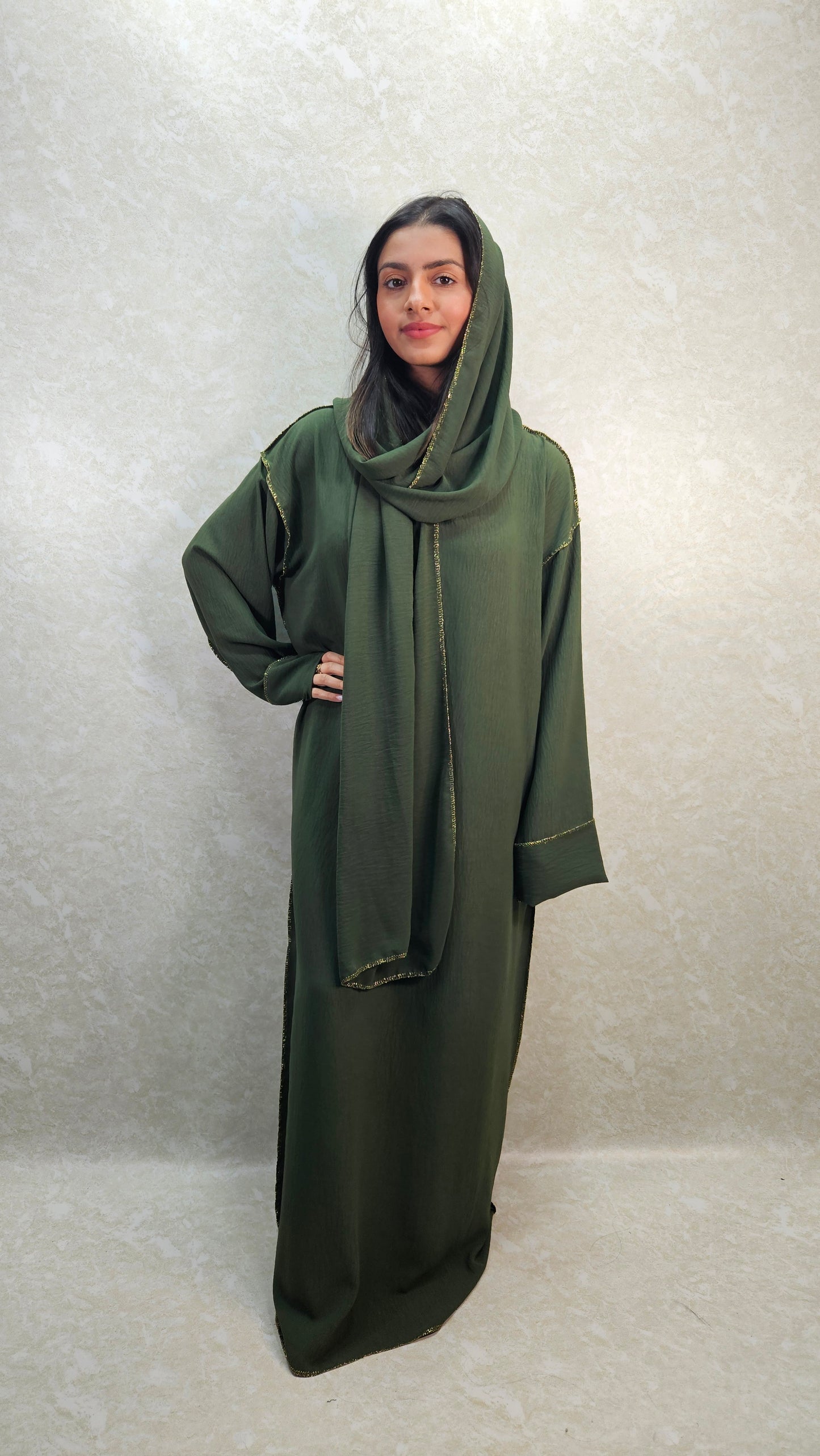 green abaya dress attached scarf