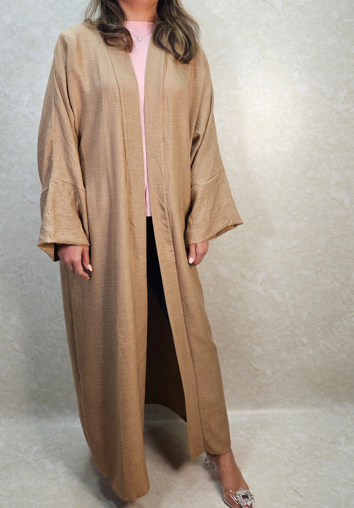 CHAND KIMONO ABAYA IN LIGHT BROWN