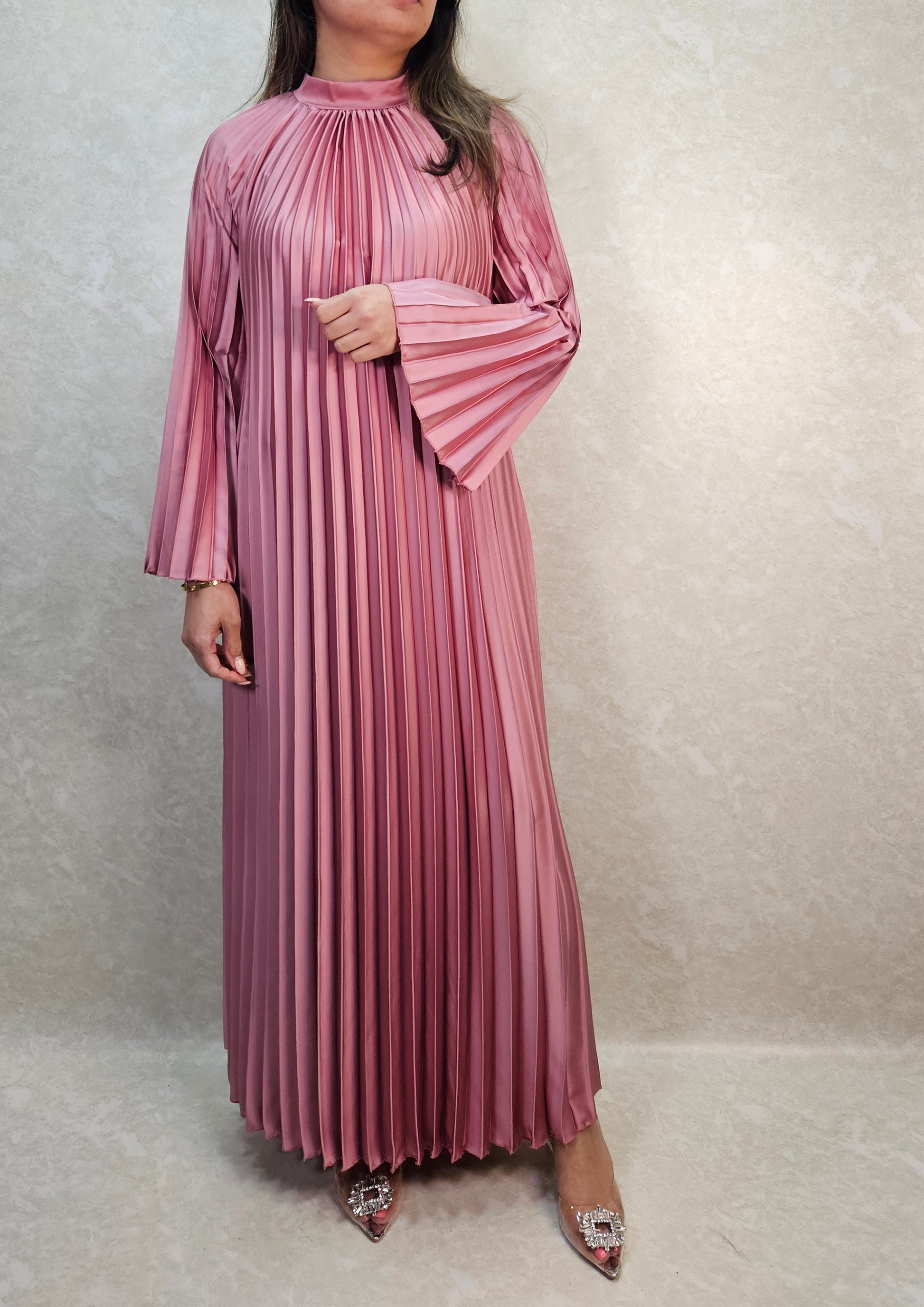 PINK SATIN PLEATED DRESS