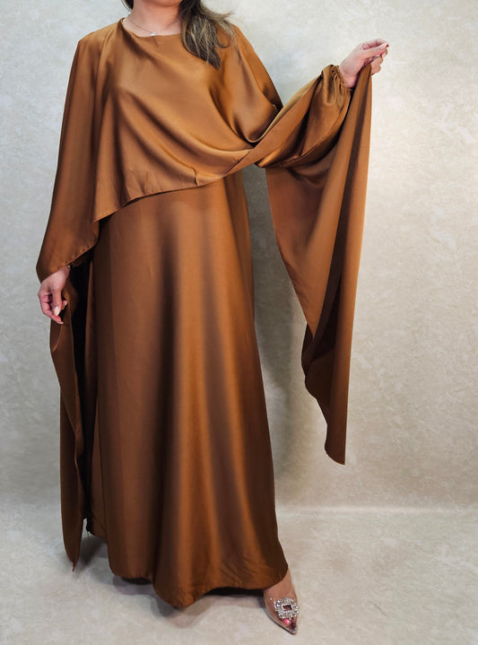 ALIA CAPE SATIN DRESS BRONZE