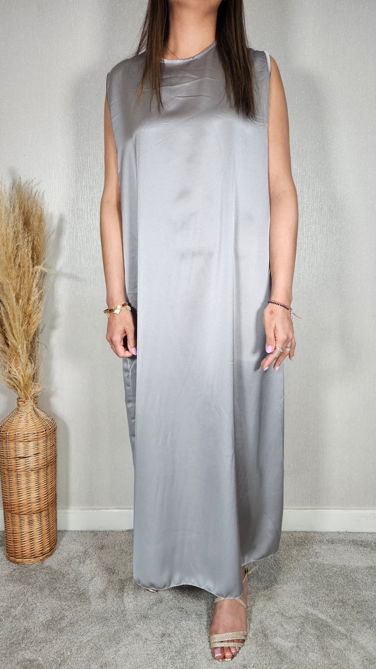 SLIP DRESSES SILVER GREY