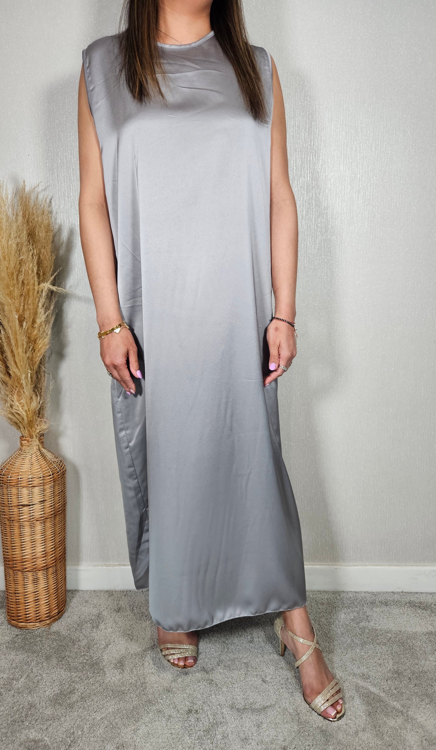 SLIP DRESSES SILVER GREY