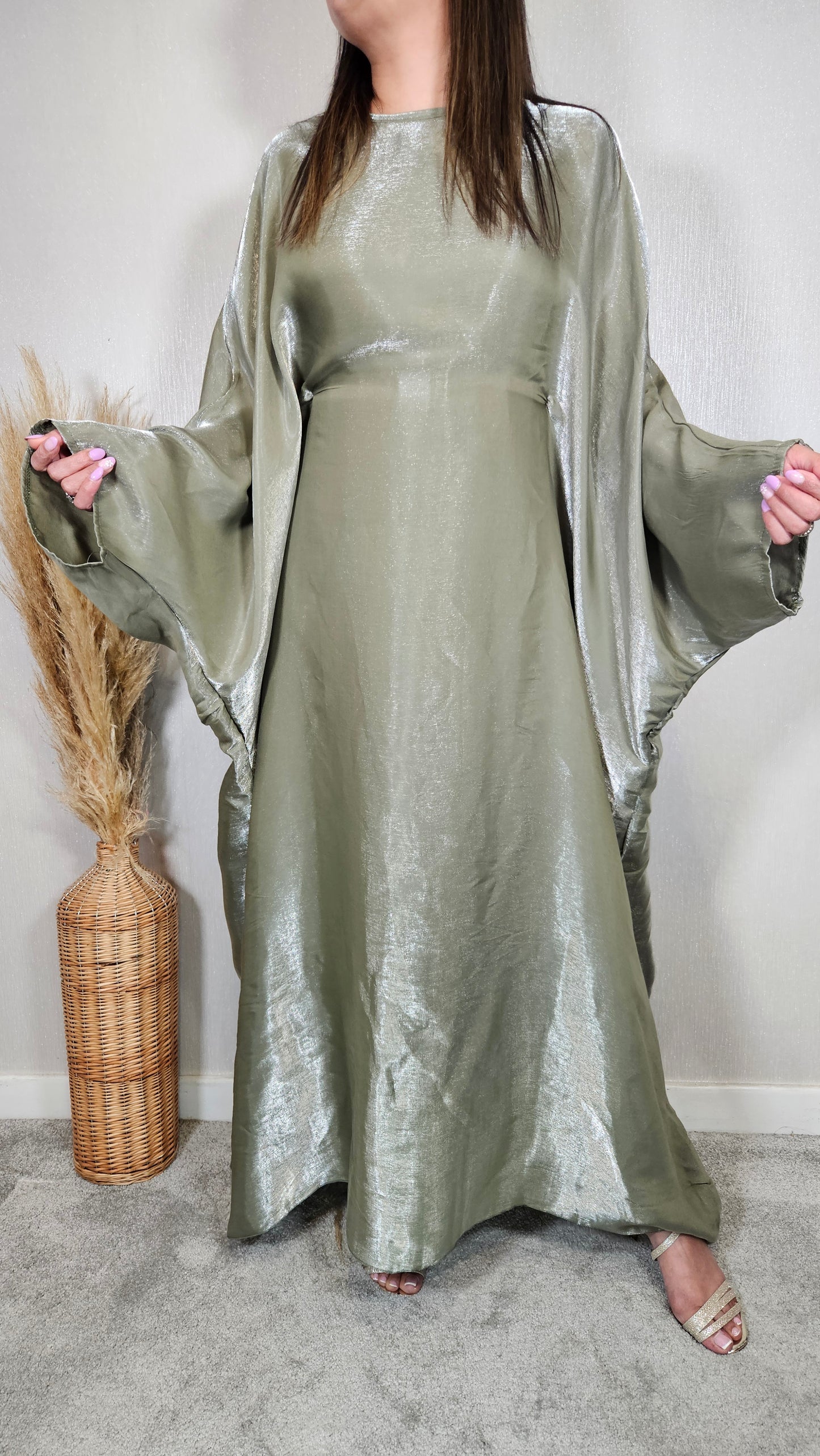 LOLITA SHIMMER KAFTAN DRESS SAGE GREEN