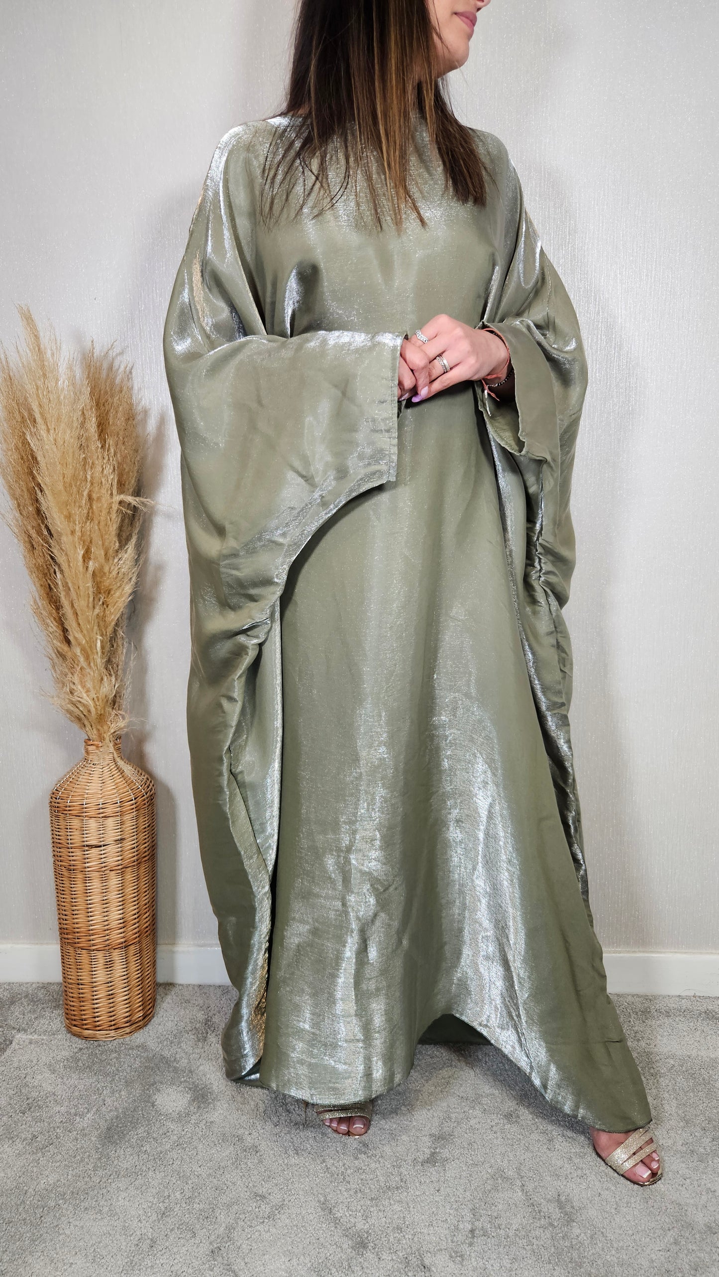 LOLITA SHIMMER KAFTAN DRESS SAGE GREEN