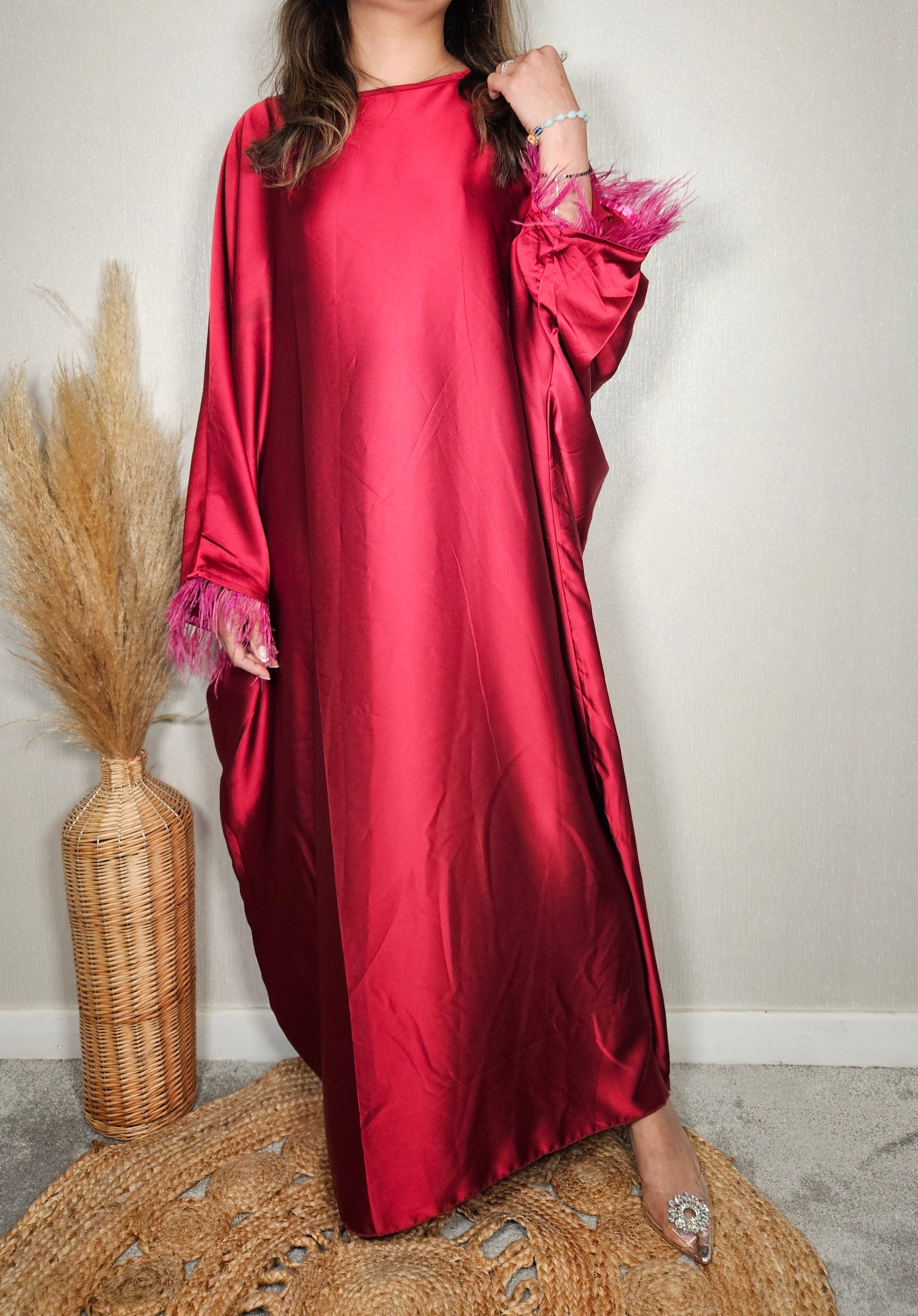 RED DRESS FEATHER ABAYA