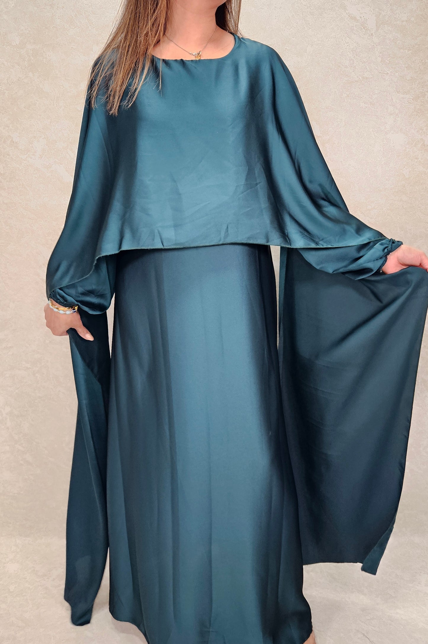 Satin modest cape dress