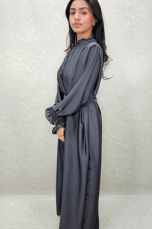 DIA SATIN DRESS IN DARK GREY