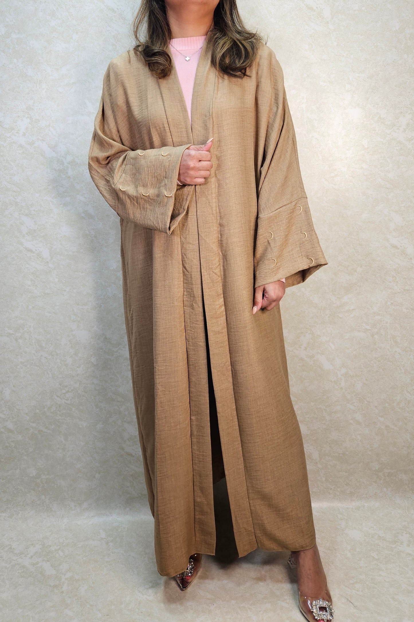 CHAND KIMONO ABAYA IN LIGHT BROWN