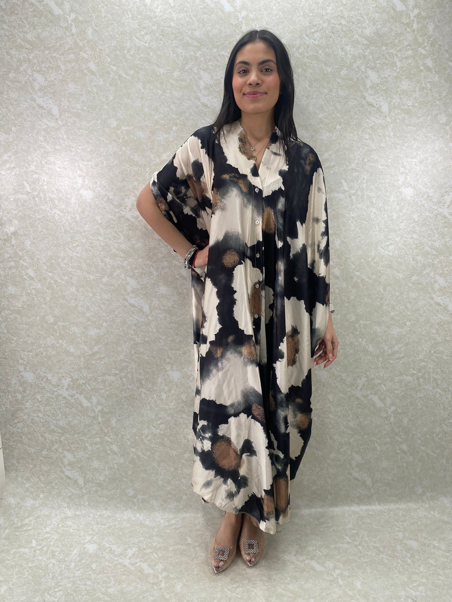 PRINTED BLACL KAFTAN DRESS